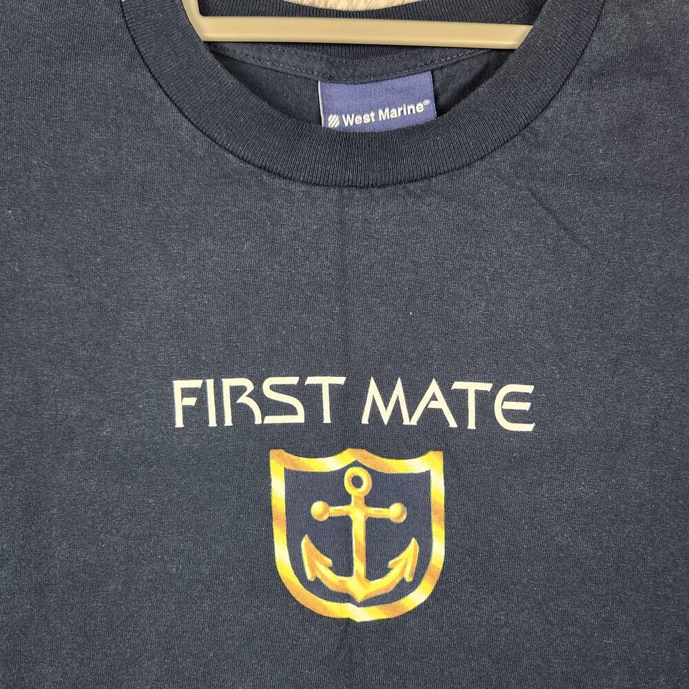West Marine First Mate Shirt Mens Large Blue Anchor Graphic Nautical Boating
